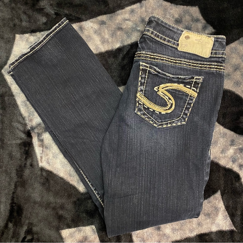 Silver Suki Jeans Womens 29Wx31L Western Glove Works Blue Dark Wash Denim Preppy - Picture 2 of 10